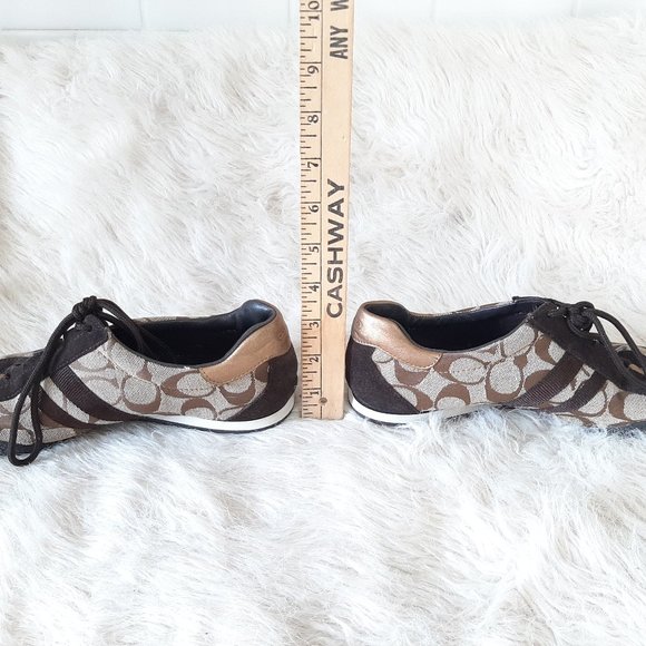Coach Women's Metallic Gold and Brown Signature Lace Up Sneakers Size: 7.5M - Picture 7 of 7